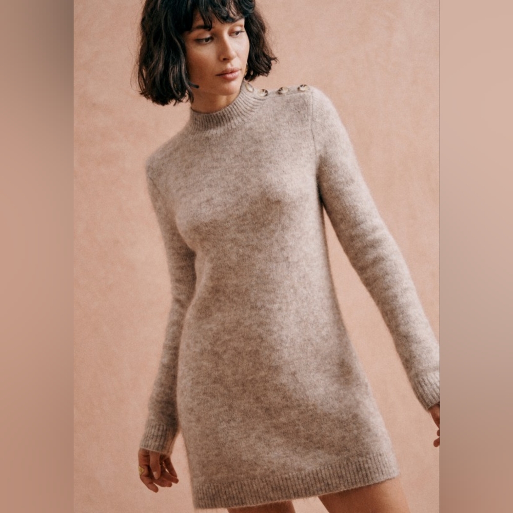 Sezane Polly Sweater Dress - Mottled Beige